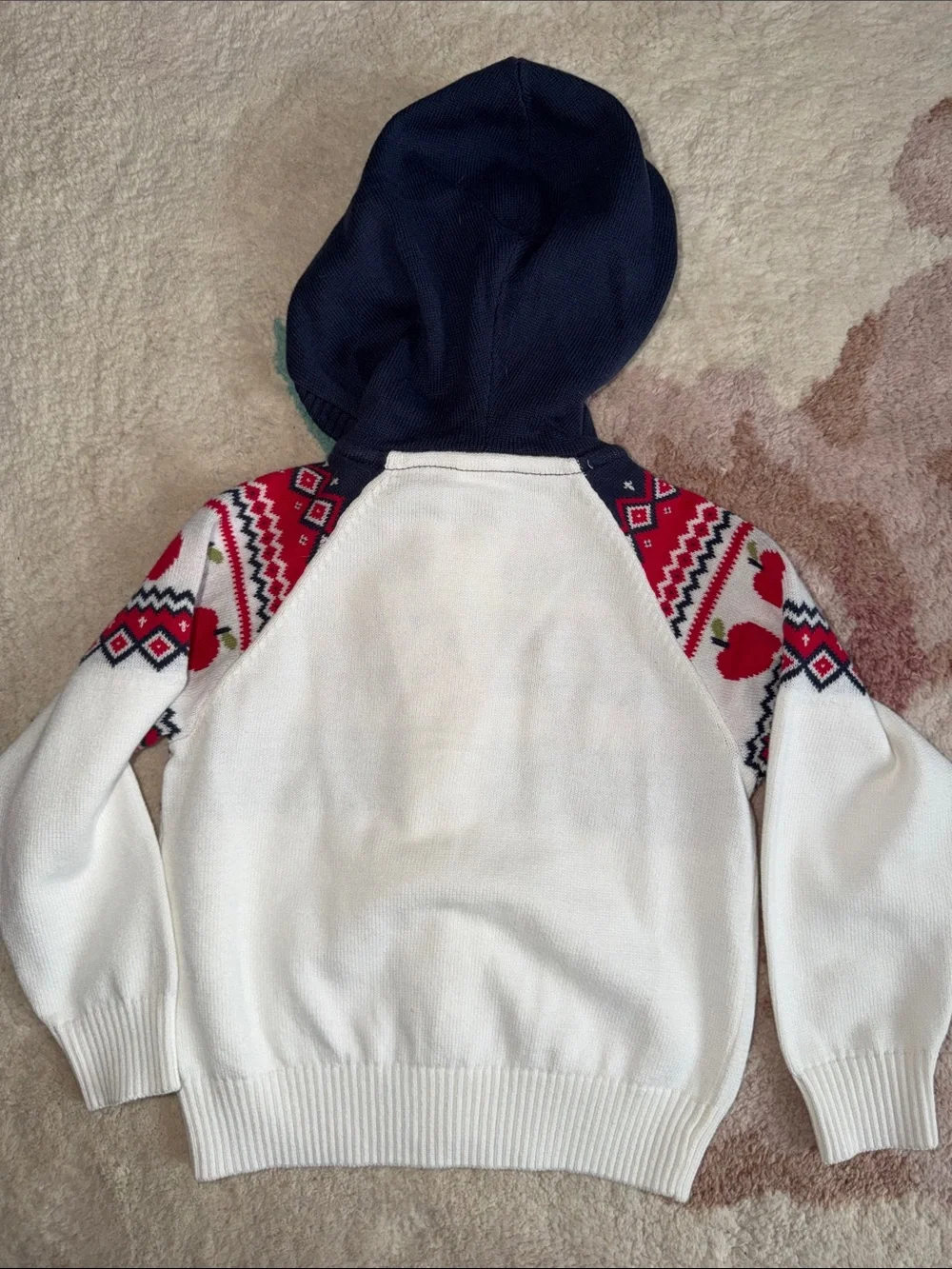 NEW Gymboree White Hoodie Sweater with Red Apple Pattern and Navy Hood, Unisex
